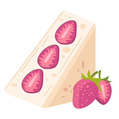 Triangular Fruit Sandwich with Pink Strawberries and Creamy Filling Illustration with Transparent Background