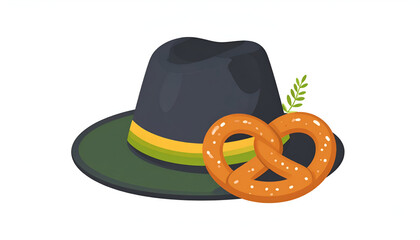 Oktoberfest celebration symbol with traditional Bavarian hat and pretzel.