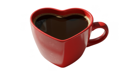 Isolated Red Heart Shaped Coffee Mug Filled With Dark Coffee