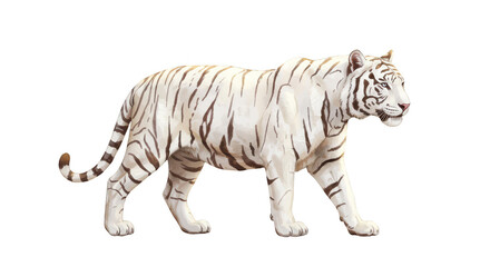 Isolated White Tiger Illustration with Brown Stripes Realistic Style