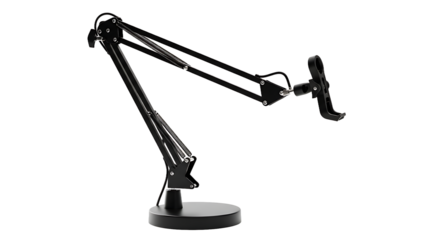 Adjustable Black Desk Mount Arm for Smartphones and Tablets in Office Environment