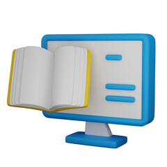 3D Render of Computer Screen Displaying Open Book on Transparent Background