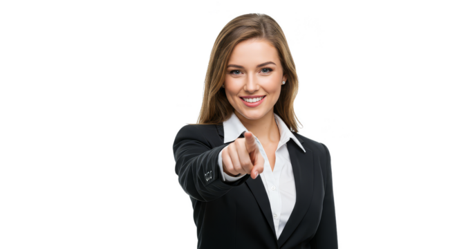 Photo Businesswoman Pointing Forward Professional Portrait Isolated - Powered by Adobe