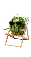 Photo of a Watermelon wearing Sunglasses Relaxing on a Beach Chair