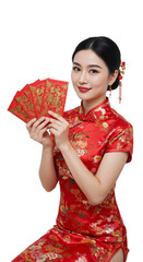 Photo Of A Woman In A Red Dress Holding Red Envelopes