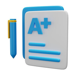 A Plus Grade on Paper with Blue Pen on Black Background