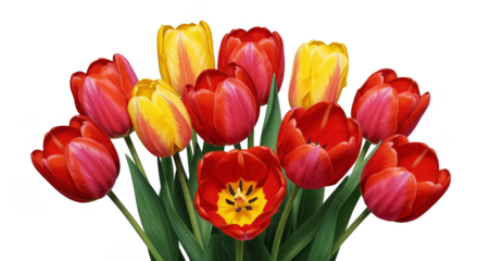 Photo Realistic Red Yellow Tulips Bouquet Transparent Background