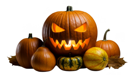 Photo Spooky Jack O Lantern Pumpkin Halloween Isolated Black Background