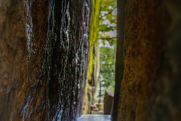 A path (or cave) between huge, naturally formed rocks, Yeosu, South Korea