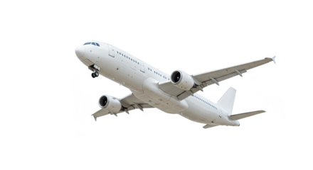Realistic isolated airplane in flight white airliner aerial view