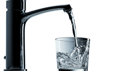 Realistic Photo Water Pouring Into Glass From Faucet