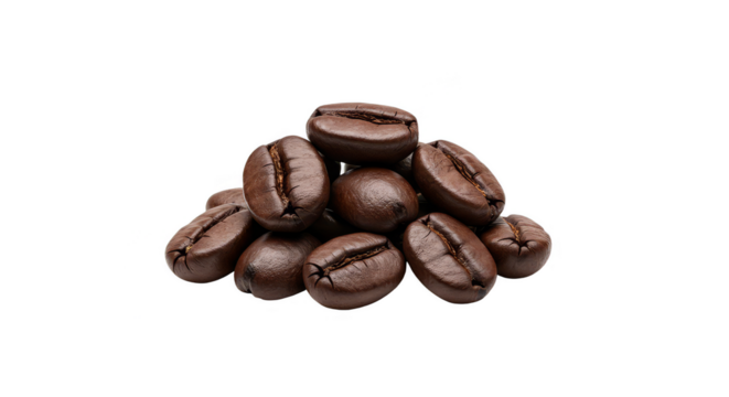 Realistic Pile of Dark Roasted Coffee Beans Isolated Transparent Background