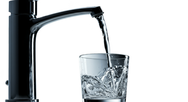 Realistic Photo Water Pouring Into Glass From Faucet