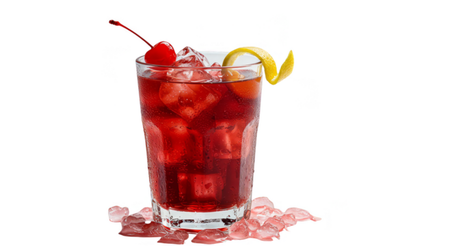 Realistic Red Cocktail with Ice and Cherry Transparent Background