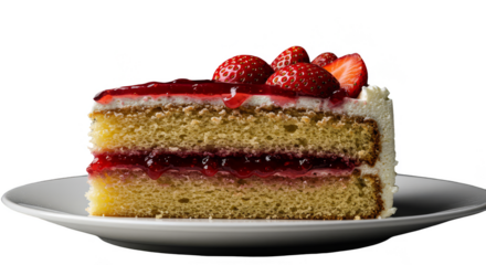 Realistic Strawberry Cake Slice Isolated Transparent Background