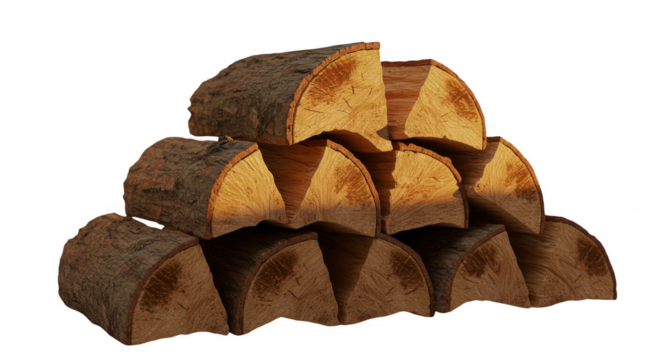 Realistic Stacked Firewood Isolated Transparent Background High Detail Warm Tones
