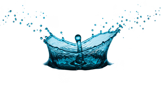 Realistic water splash crown isolated on black background with blue tones