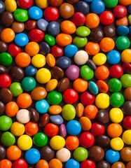 Obraz premium A vibrant array of colorful round candies, glossy and bright, creating a cheerful and festive visual display.