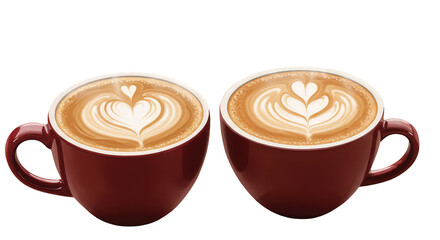 Two Coffee Cups Latte Art Isolated Realistic Photo