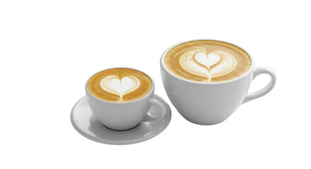 Two White Coffee Cups With Heart Latte Art Transparent Background