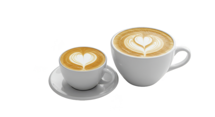 Two White Coffee Cups With Heart Latte Art Transparent Background