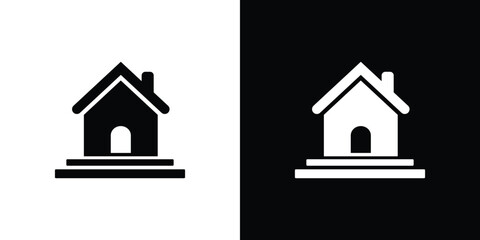 Home Icon Silhouette Vector, House Shape with Chimney in Black and White Colors