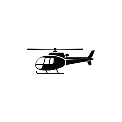 Isolated Black Helicopter Silhouette, Rotorcraft, Airplane Transport on Transparent Background