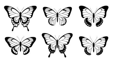 Modern flat vector illustration of Malaysian rainforest butterflies, minimal geometric forms, muted jungle tones (green, cream, brown), natural vibe, no logo or text