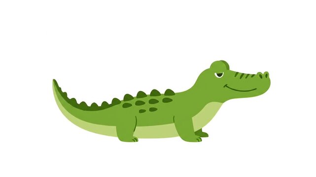 Cute Green Cartoon Alligator Walking in a Seamless Loop Animation on a White Background
