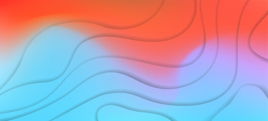 Bright red and turquoise wavy vibrant mesh gradient background with paper cut effect. Vibrant glowing trendy y2k orange and blue colors waves papercut backdrop for ui design, technology poster