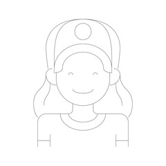 Simple Outline Drawing of a Girl with a Hat and Pigtails on a Transparent Background Representing an Avatar Concept in White and Black Colors