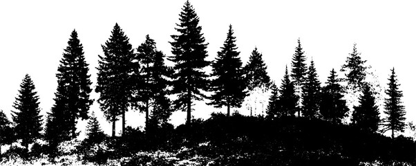 Black and white silhouette of dense forest scene