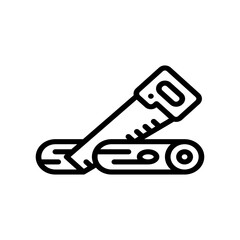 Black Outline Icon of a Hand Saw Cutting Through Two Wooden Logs on a Transparent Background Symbolizing Construction or DIY Projects