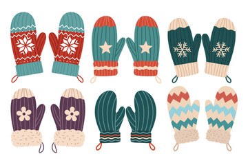 Cute colorful winter mittens element set. Suitable for clip art, stickers, flat design illustration, etc