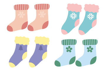 Pastel winter socks element set. Suitable for clip art, stickers, flat design illustration, etc