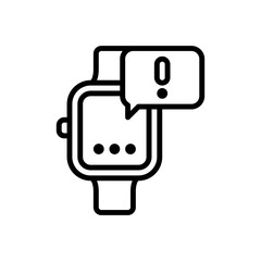 Smart Watch Notification Icon With Alert Symbol And Three Dots On Screen In Outline Style On Transparent Background