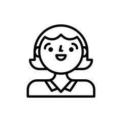Simple Outline Portrait of a Smiling Woman with Short Bob Hairstyle and Collar Shirt Against a Transparent Background