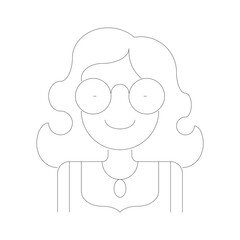 Simple outline portrait of a smiling woman wearing glasses with dotted line art style on a transparent background