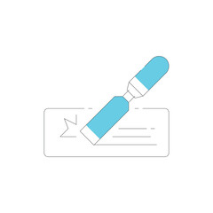 Blue pencil drawing a line and erasing a dot on white background with white dotted lines indicating motion and action