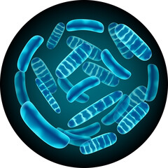 Blue Rod Shaped Bacteria Microorganism Collection In Dark Circular Frame With Neon Glow Effect