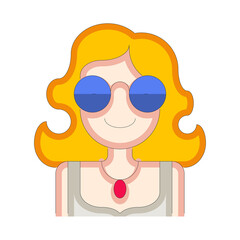 Blonde Woman Avatar Wearing Round Blue Sunglasses And A Red Pendant Necklace Against A Transparent Background Vibrant Cartoon Style