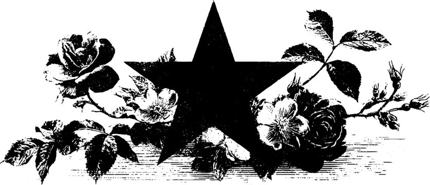 Celestial pentagram with floral silhouette design for prints and posters