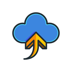 Blue Cloud Icon With Orange Up Arrow Symbol On White Background Representing Upload Data Storage And Cloud Computing Service