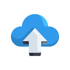 Blue Cloud Icon with White Upward Arrow Symbol on Transparent Background Representing Upload and Data Transfer
