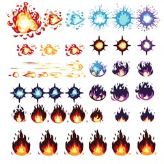 Pixel Art Explosion Set Magical Blast 18bit 16bit Isolated Retro RPG Video Game Asset Colletion