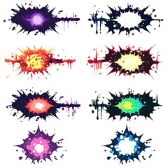 Pixel Art Explosion Set Magical Blast 18bit 16bit Isolated Retro RPG Video Game Asset Colletion