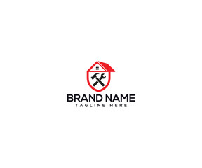 Home Repair Service Logo: This striking emblem embodies the essence of home repair. Featuring a house silhouette, crossed wrench and hammer.
