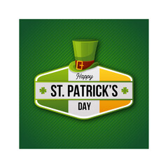 St Patricks Day Badge Emblem With Green Hat Featuring Celtic Knot And Irish Flag Colors In A...