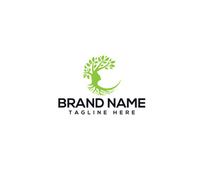Fototapeta premium Nature's Embrace Logo: The design showcases a unique blend of nature and art, featuring a serene face integrated with a flourishing tree, symbolizing growth and balance.