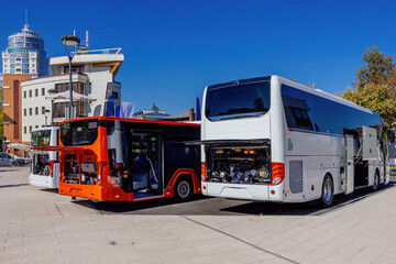 Opened city buses for repair service or maintenance